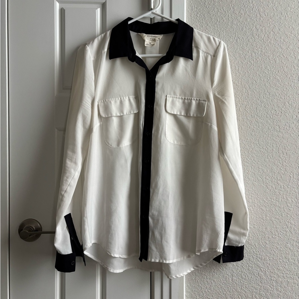Coincidence & Chance white/black sheer button-down blouse (size M)